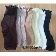 1/6/7 Pairs Cute Lace Trim Women Socks, Soft Comfortable Loose Cuff, Suitable For Casual Autumn Wear And Daily Home Use, Red Color - Multicolor - View 4