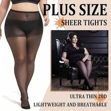 Plus Size Sheer Pantyhose - Run Resistant Thin Nylon Tights For Women Up To 300lbs, No Slide Waistband Summer Stockings, Black & Nude Plus Size Fishnet Alternative - 黑色 - 查看 2