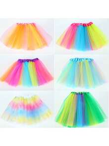 1pc 30cm Colorful Skirt, Rainbow Tulle Skirt, Tulle Skirt, Tulle Puff Skirt, Girls Rainbow Tulle Skirt - Multicolor - View 8