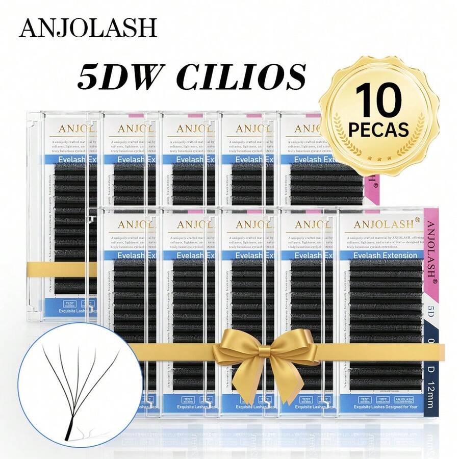Kit Of 10 Boxes Of W-Shaped 5D 0.07D Pre-Made Eyelashes | Volume Fans W-Shaped For Extensions - 黑色 - 查看 1