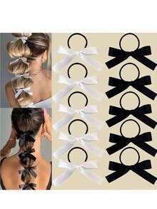 5pcs Simple Versatile Black Satin Bow Hair Ties, High Elastic Ponytail Holders, Soft No Tight No Hair Damage, Ideal For Daily Hairstyling, Commute, School, Dating, Party, Holiday Matching, Cost-Effective Basic Hair Accessories For Women,Hair Accessories,Summer,Hair Ties,Gifts For Women,Bachelorette Party,Travel Essentials Hair Elastics Hair Rubber Bands Scrunchies Hair Rope Elastic Hair Tie - Multicolor - View 9