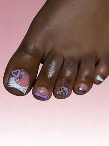 24pcs Short Square Toe Nail Art Stickers, Elegant Leopard Print, Sparkling Rhinestone Heart & Flower Designs, Glossy Finish, Versatile For Dates, Parties, Spring/Summer, Autumn/Winter Daily Wear, Removable Press-On Nails Set With Jelly Gel And File Included, Random Jelly Gel Color - Multicolor - View 1