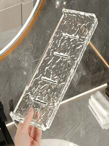 1pc Wavy Acrylic Bathroom Shelf, Wall Mounted Organizer Rack For Toiletries, Makeup, No Drilling Required - Transparent - View 5