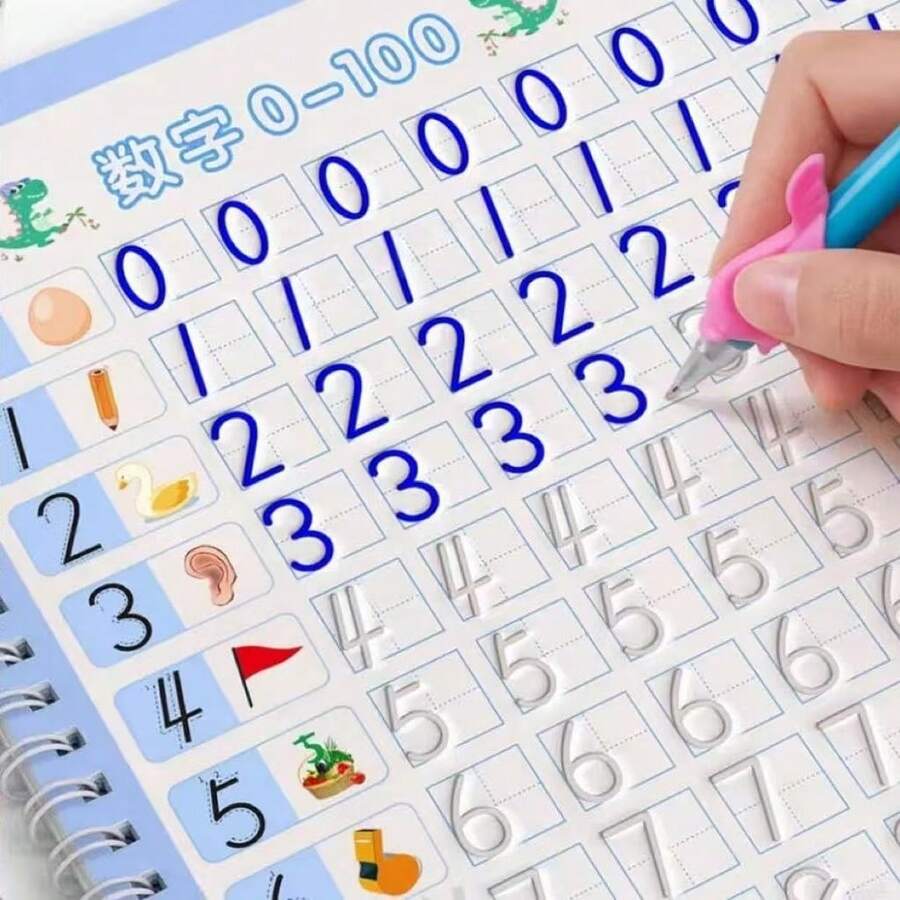 Children's Funny Magic Calligraphy Practice Notebook, Beginner's Numeric English Calligraphy Practice Notebook, Fun Calligraphy Practice Notebook, Reusable Calligraphy Copybook - Student Educational Learning Material - Practice English Letter Writing, Drawing And Art Activities - Suitable For Children Above 3 Years Old, Learning And Educational Writing Aid Tool, Christmas And Thanksgiving Gift - Multicolor - View 1