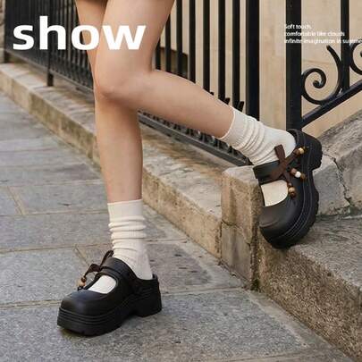 Preppy School Cute Lolita Style Adorable Y2K Fashion EVA Beaded Platform Mary Jane Sandals, Suitable For Spring/Summer Holidays