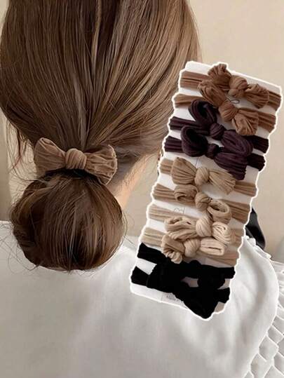 2/10个装高弹力蝴蝶结发圈，女士专用，无缝加厚黑色发圈，不伤发弹性发饰，马尾辫发圈，发绳