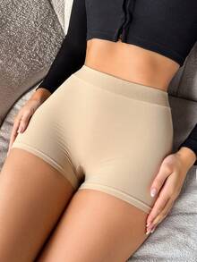 女士杏色无缝提臀塑形短裤，透气运动休闲舒适低腰三角裤，女士内衣 - 杏色 - 查看 5