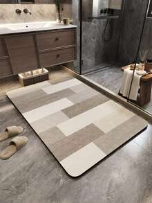 1pc Washable Non-Slip Beige Simple Kitchen Mat, Italian Minimalist Style Square Grid Striped Silica Gel Non-Slip Carpet, Quick Absorbency, Easy Cleaning, Suitable For Kitchen, Dining Room, Bathroom, Laundry Room And Entrance - Beige - View 3