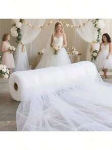 1 Peça Rolo de Tecido Tule Branco Macio, Voile Fino Transparente, Adequado para Noivado, Chá de Bebê, Aniversário, Faixa de Cadeira e Decoração de Cenário de Fotografia para Festa - Branco - Visão 4