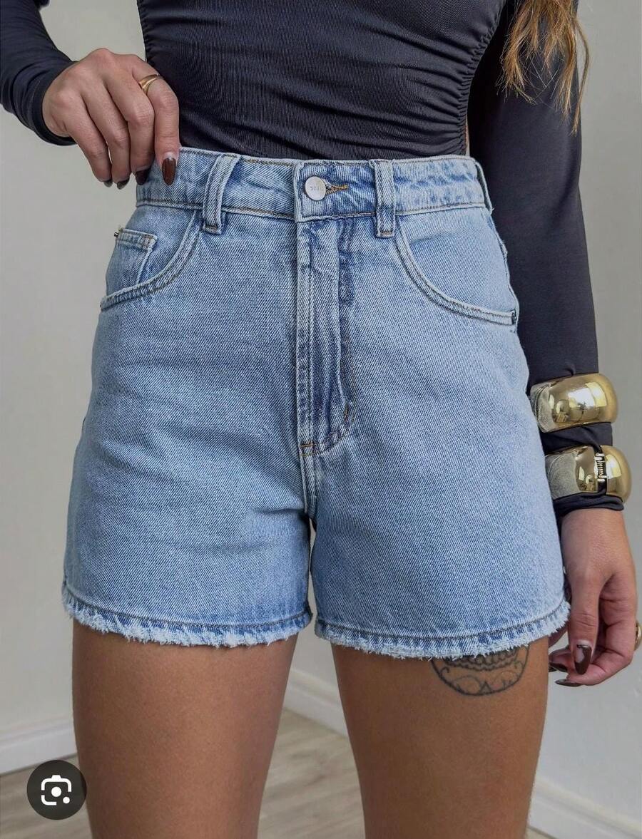 Denim Shorts With Folded Hem, 100% Cotton. - 紫丁香色 - 查看 1
