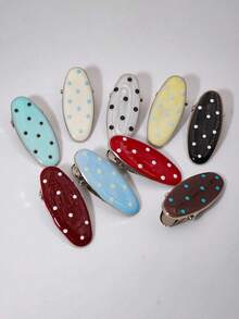 Oval Polka Dot Hair Clips, Glazed Metal Side Clips, Hair Clips, Cute Bangs Clips, Sweet & Chic Hair Accessories (Random Mix) - Multicolor - View 5