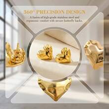 Stainless Steel Hammered Heart Stud Earrings, Elegant Everyday Wear Earrings For Women, Versatile For Dresses, T-Shirts, Jeans, Bodysuits - Retro Chic INS Style Earrings For Parties, Holidays, Weddings - Multicolor - View 5