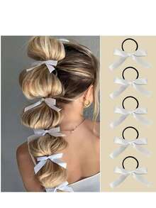 5pcs Simple Versatile Black Satin Bow Hair Ties, High Elastic Ponytail Holders, Soft No Tight No Hair Damage, Ideal For Daily Hairstyling, Commute, School, Dating, Party, Holiday Matching, Cost-Effective Basic Hair Accessories For Women,Hair Accessories,Summer,Hair Ties,Gifts For Women,Bachelorette Party,Travel Essentials Hair Elastics Hair Rubber Bands Scrunchies Hair Rope Elastic Hair Tie - Multicolor - View 1