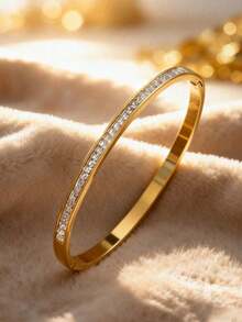 1pc/5pcs New Arrival Minimalist Elegant Luxury Sparkling Star Bangle Bracelet, Titanium Steel Bracelet For Women - Gold - View 7