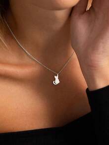 1pc Cute Stainless Steel Cat Pendant Necklace, Suitable As Gift For Friends And Pet Lovers - Gold Cat Necklace - View 3