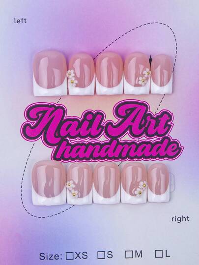 10pcs/Set Handmade Square Nail Tips, Y2K Baddie Style, Nude & White Color With French Tips, Crystal Embellishment Design, Suitable For Party, Wedding, Daily Wear, Includes Nail Tools, Great Gift For Women & Girls Nails Nail Supplies Handmade Press On Nails