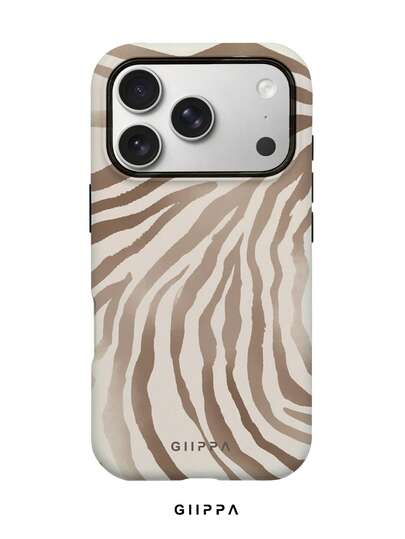 GIIPPA Zebra Pattern Beige Zebra Print Phone Case - Durable, Anti-Drop, Waterproof, Glossy Finish, Elegant Abstract Tough Case Compatible With IPhone