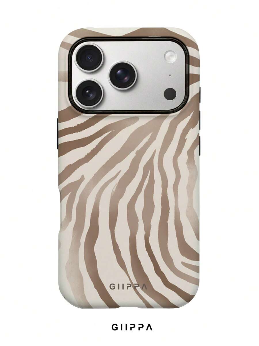 GIIPPA Zebra Pattern Beige Zebra Print Phone Case - Durable, Anti-Drop, Waterproof, Glossy Finish, Elegant Abstract Tough Case Compatible With IPhone - Brown - View 1