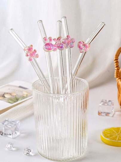 1 chiếc ống hút thủy tinh trang trí màu hồng lấp lánh dễ thương, ống hút cong trong suốt có thể tái sử dụng | Thích hợp cho cà phê, sinh tố, cocktail, v.v. | Phụ kiện nhà bếp và quầy bar trang nhã | Tuyệt vời cho Ngày của Mẹ, tiệc tùng, quà tặng trường học, bao gồm dụng cụ vệ sinh ống hút