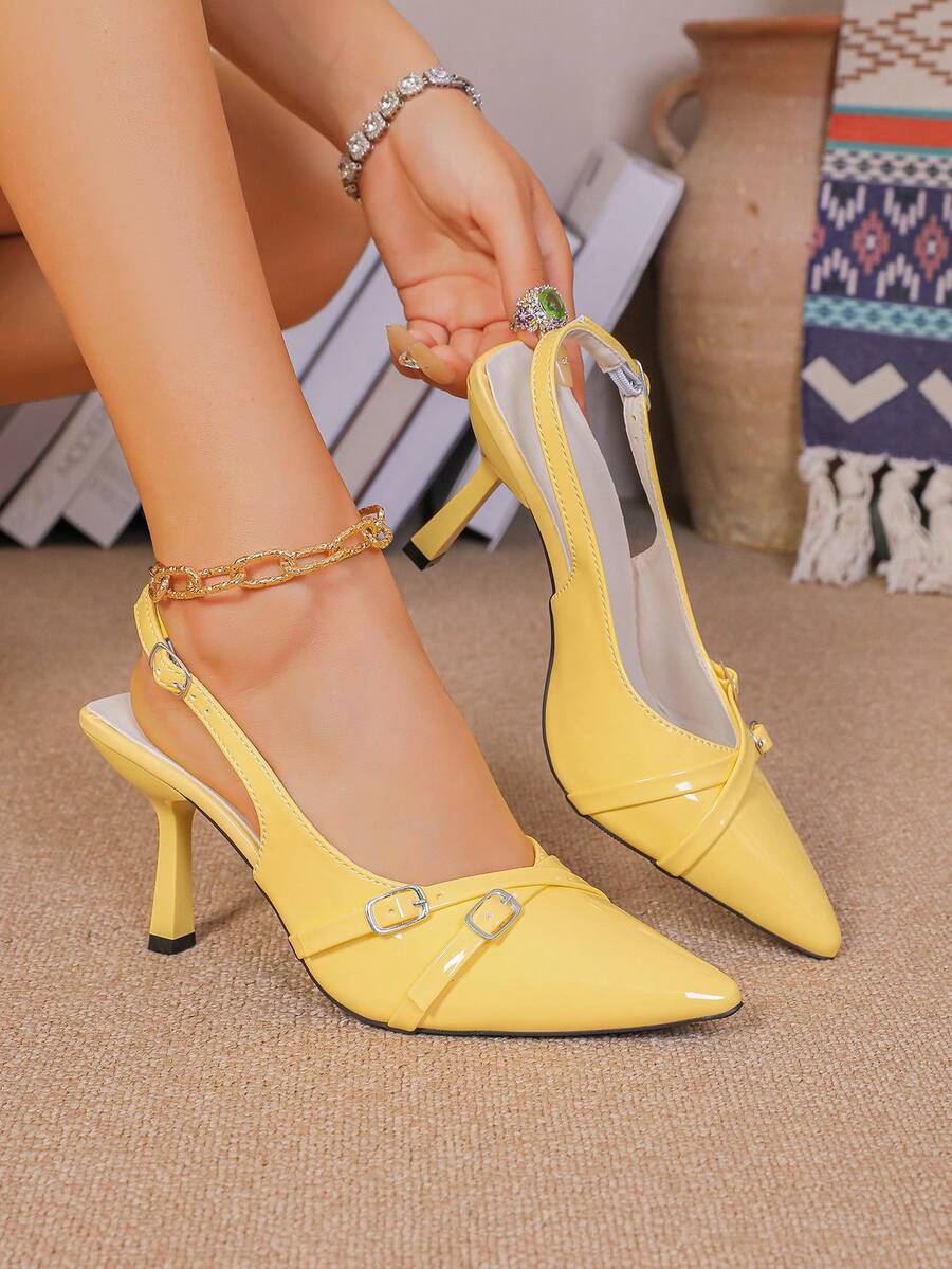 Women's Pointed Toe Kitten Heel Slip-On Sandals