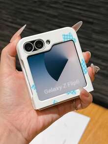 1个时尚简约亲肤PC材质可爱简约的蓝色格子星形元素折叠手机壳，可保护手机并防止跌落，适用于：三星Galaxy Zflip 3/Zflip 4/Zflip 5/Zflip 6/Zflip 7/ Find N3 Flip/ Razr 50 Ultra/ Razr 60 Ultra/ Razr 60/ Razr 50/小米MIX Flip/Galaxy Z Flip7 FE - 白色 - 查看 4