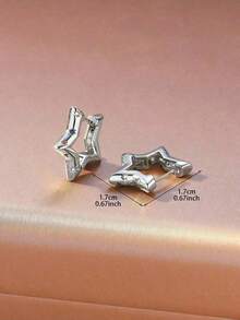 Hihho 2pcs Bright Color Cubic Zirconia Embedded Smooth Pentagram Cubic Zirconia Hoop Earrings For Women, Unique Creative Stars Earrings For Daily Wear, Holiday Party Gifts - 黃金 - 查看 10