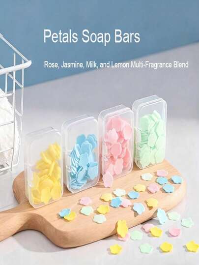 1Box (100 PCS) Petal Paper Soap Sheets For Hand Washing, Disposable Hand Soap Sheets For Travel, Dissolvable Camping Mini Soaps For Travel, Hand Soap, Indoor, Outdoor, Camping Hikin(Random Color;1.69*1.69*0.79inch)