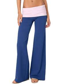 Wide Leg Sweatpants For Women Fold Over Low Rise Flare Yoga Lounge Pants Back To School Clothes For Teen Girls - Pink Blue - View 12