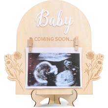 Pregnancy Announcement Sign With Photo Clip, Baby Coming Soon Wooden Ultrasound Picture Frame, Baby Reveal Announcement Board, Pregnancy Reveal Gift For New Parents, Nursery Decor - Multicolor - View 2