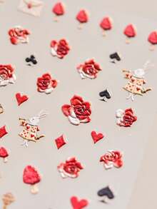 1 pieza Pegatina de arte de uñas 5D, diseño de candado y llave, decoración de uñas con corazón de rosa, conejo de San Valentín, pegatina de arte de uñas DIY - Multicolor - Ver 3