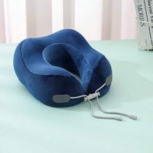 Milk Velvet Memory Foam U-Shaped Pillow, Neck Support Travel Pillow, Detachable & Washable - Navy Blue - View 8