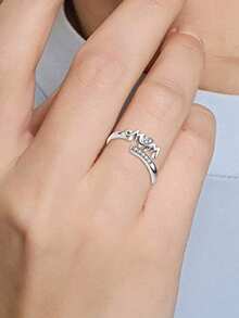 1 pièce Bague de luxe en zirconium cubique pour femmes, convient pour le mariage, les fiançailles, l'anniversaire, les fêtes, cadeau de la Saint-Valentin - 2# - Voir 6