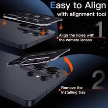 1 set folie protectoră pentru obiectivul camerei pentru Samsung Galaxy S26 Ultra/S26 Plus/S26, include protector de ecran din sticlă securizată cu inel metalic independent, anti-zgârieturi, cu instrument de poziționare - Violet intens - Vizualizare 8