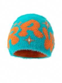 1件装 女士新款可爱街头字母刺绣毛绒猫耳保暖耳罩针织帽 - 仿貂絨RRW - 查看 15