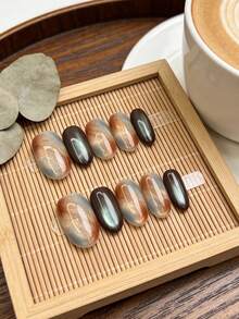 10 miếng dán móng tay thủ công, móng giả mắt mèo màu hổ phách sang trọng kiểu Nhật Bản, miếng dán nghệ thuật móng tay cao cấp có thể tái sử dụng dành cho nữ. - Nhiều màu - Xem 2