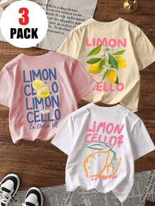 3件套女士休闲彩色字母柠檬“LIMON CELLO”印花圆领短袖T恤套装，时尚百搭，适合女士日常上衣、假日休闲、春夏季节穿着。 - 彩色 - 查看 8