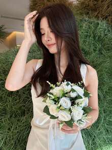 1件乡村风新娘捧花，婚礼花束，人造玫瑰，伴娘礼物，求婚，婚礼摄影 - 彩色 - 查看 2