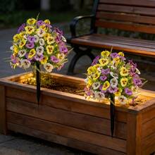 2朵防紫外线塑料仿真三色堇和雏菊，带尖头支架，户外花园装饰 - 彩色 - 查看 10