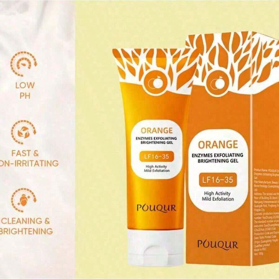 Orange Enzyme Exfoliating Gel - Gentle Face & Body Scrub For Dead Skin Removal, Deep Cleansing, Smoothing - Brightening Facial Exfoliator For Dull Skin - Orange - View 1