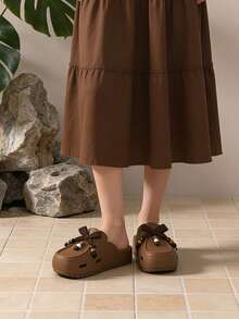 1 Pair Fashionable Versatile Bowknot EVA Slide Sandals, Non-Slip Sole Design, Flat Casual Breathable Shoes, Suitable For Spring/Summer - Coffee Brown - View 5