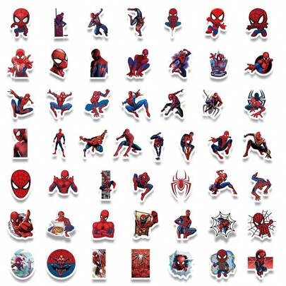  50pcs Spider Man Stickers, Superhero Anime Boy, Marvel Classic Movie Graffiti Stickers, Suitable As Small Gifts For Gifting, Luggage Stickers, Computer Stickers, Mobile Phone Stickers, Etc