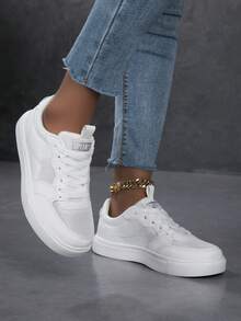 女士休闲鞋、时尚运动鞋、街头风轻便滑板鞋 - 白色 - 查看 2
