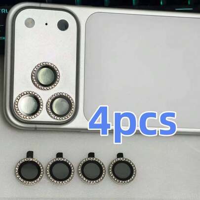 4pcs Rhinestone Lens Protector Stickers Compatible With Apple 17 Pro Max/16/15/14/13/12/11 Series, Anti-Scratch Anti-Drop, Ultra-Clear Pixel Camera Lens Protective Film