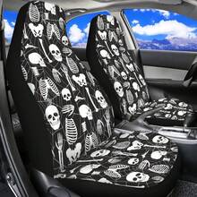 Skull Mushroom Print Car Front Seat Covers,Universal Car Seat Cushion Set,Suitable For Cars, SUVs, And Trucks,Perfect For Holiday Gift Or Special Occasion Present. - 骷髏頭骨蜘蛛網 - 查看 7