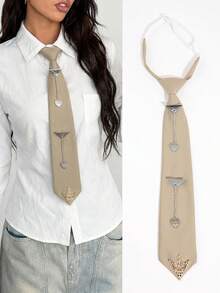 1 pieza Corbata de mujer de moda casual con decoración geométrica de metal ajustable, adecuada para uso diario, casual, salidas, citas, fiestas, compras, festivales, viajes - Multicolor - Ver 1