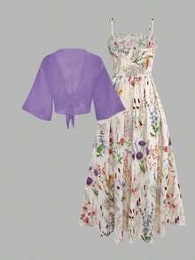 2 Pieces Women's Floral Chiffon Dress & Elegant Romantic Date Outfit Summer Spring - 多色 5 - 查看 3