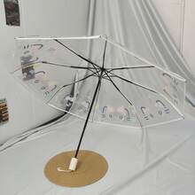 1pc Fully Automatic PVC Material Cute Line Drawing Cat Folding Transparent Umbrella, Thickened And Reinforced Umbrella Ribs. Cute And Compact, Household Item - Transparent Umbrella Series - View 5