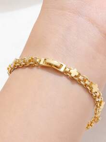 女士金色四叶草和星星链手链 - 金色 - 查看 2