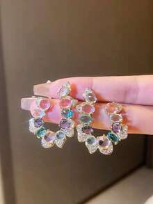 1 Pair Exquisite Asymmetrical Rhinestone Earrings, Unique Design Chic Earrings - Multicolor - View 1