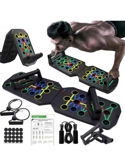 Soporte para flexiones, tabla de fitness multifuncional plegable, entrenador abdominal interior, entrenador de soporte abdominal interior para el hogar. Multifuncional, plegable, portátil, ahorro de espacio, soporte estable, diseño antideslizante, ergonómico, alta resistencia, duradero, fácil almacenamiento, entrenamiento silencioso, perspectiva científica, entrenamiento profesional.